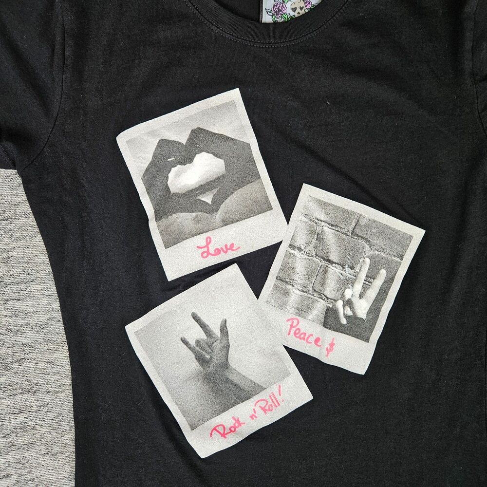 Vintage A Fine Mess Women's Large T Shirt Love Peace Rock N Rock Y2K Grunge Punk - Picture 3 of 9